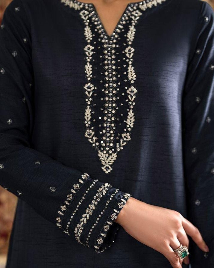 Luxury Charmuse Silk 3 Piece Unstitched Suit – Embroidery & Adda Work