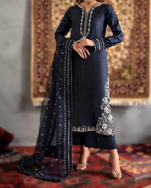 Party wear silk 3 piece unstitched dress
