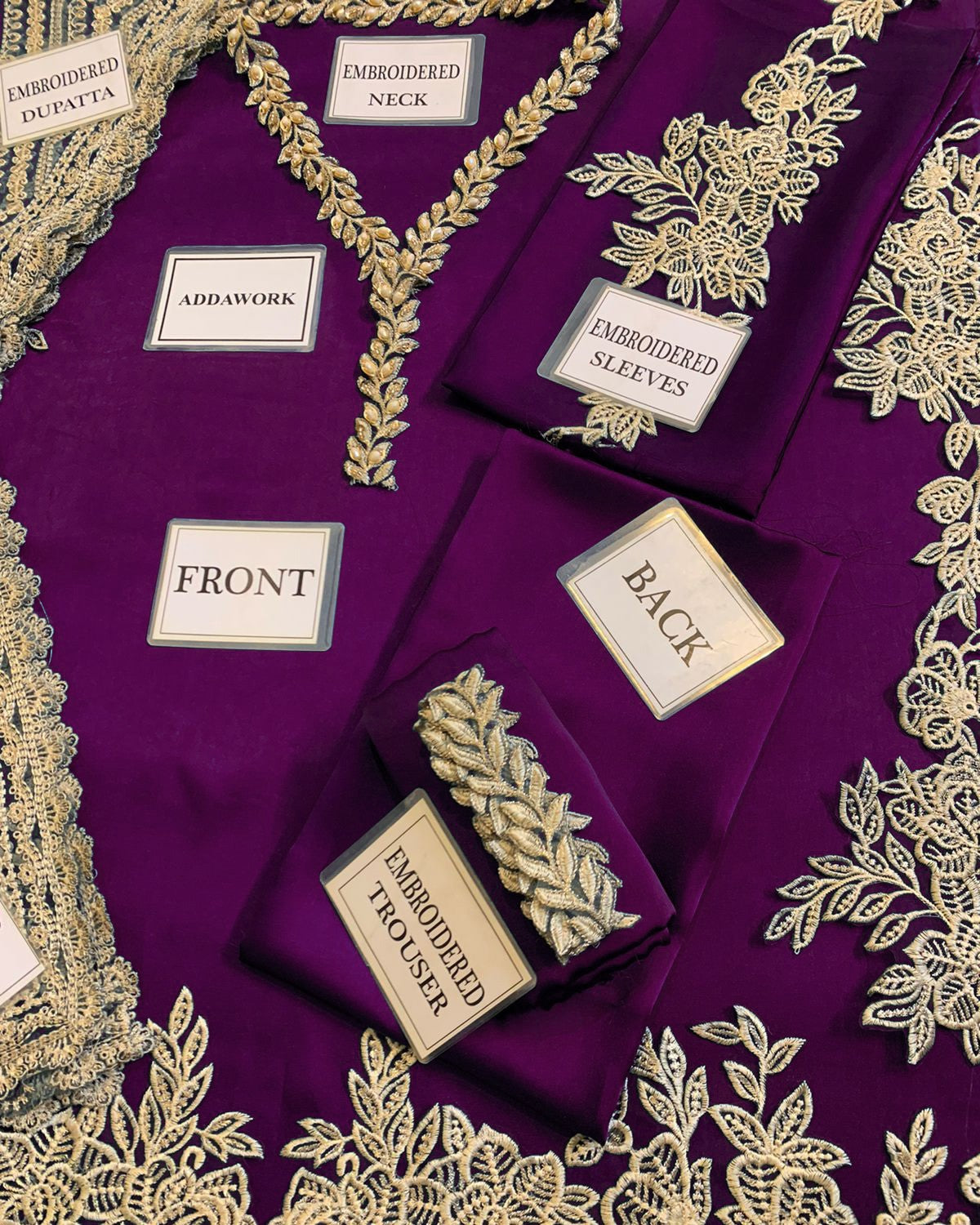 Luxury silk wedding wear 3 piece unstitched
Party wear silk suit with adda work
