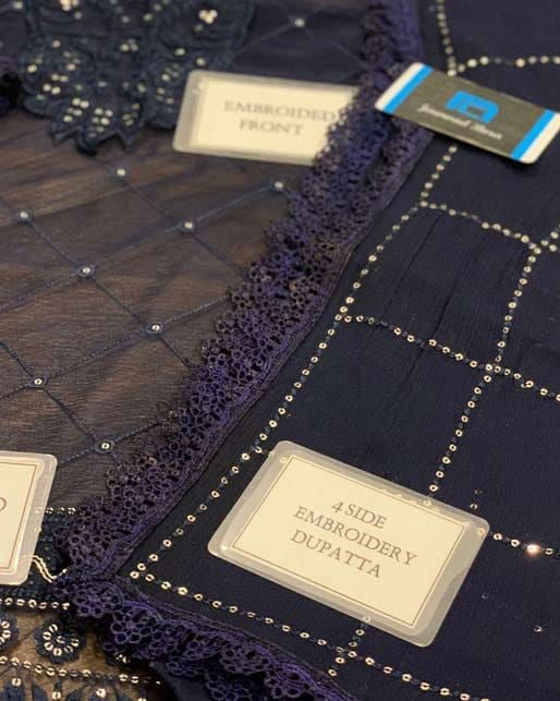 Navy blue chiffon embroidered dress with heavy sequin work front