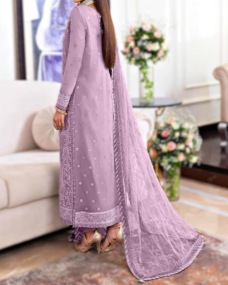 Luxury chiffon embroidered 3-piece suit with sequence work