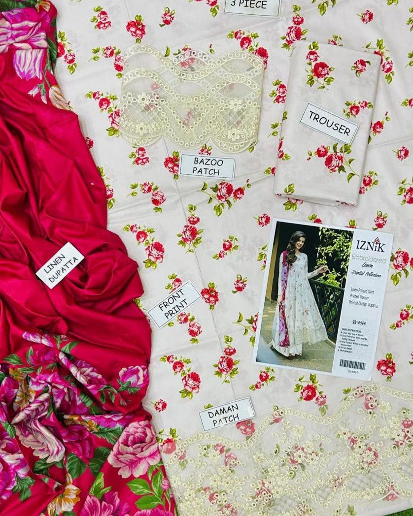 Women’s winter linen outfit with embroidered sleeves and dupatta