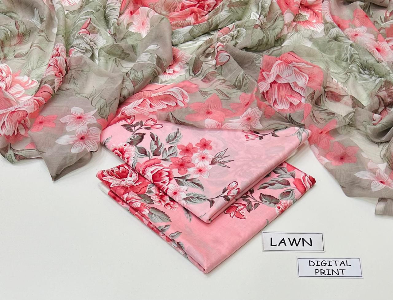Printed Lawn 3-Piece Unstitched Suit with Digital Chiffon & Lawn Dupatta