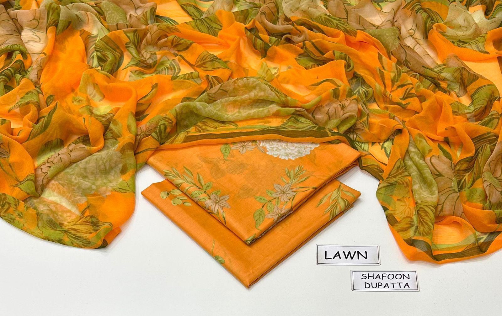 Printed Lawn 3-Piece Unstitched Suit with Digital Chiffon & Lawn Dupatta