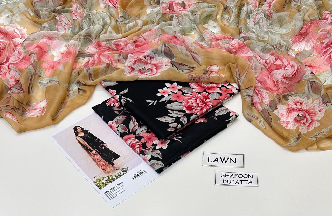 Printed Lawn 3-Piece Unstitched Suit with Digital Chiffon & Lawn Dupatta