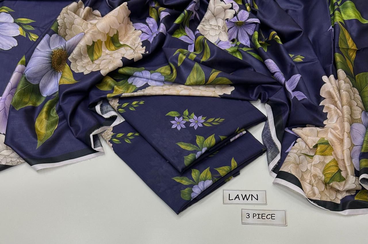 Printed Lawn 3-Piece Unstitched Suit with Digital Chiffon & Lawn Dupatta