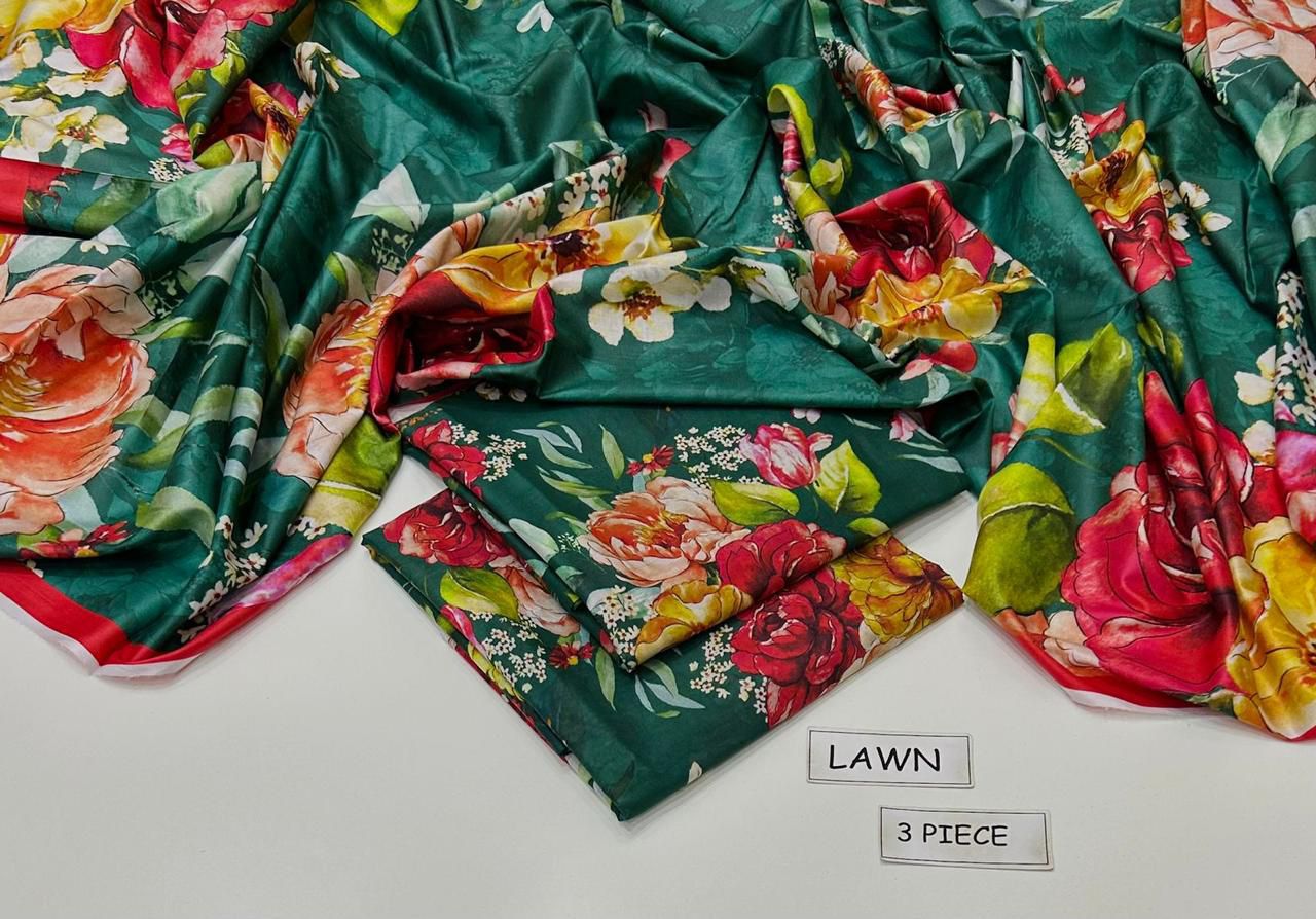 Printed Lawn 3-Piece Unstitched Suit with Digital Chiffon & Lawn Dupatta