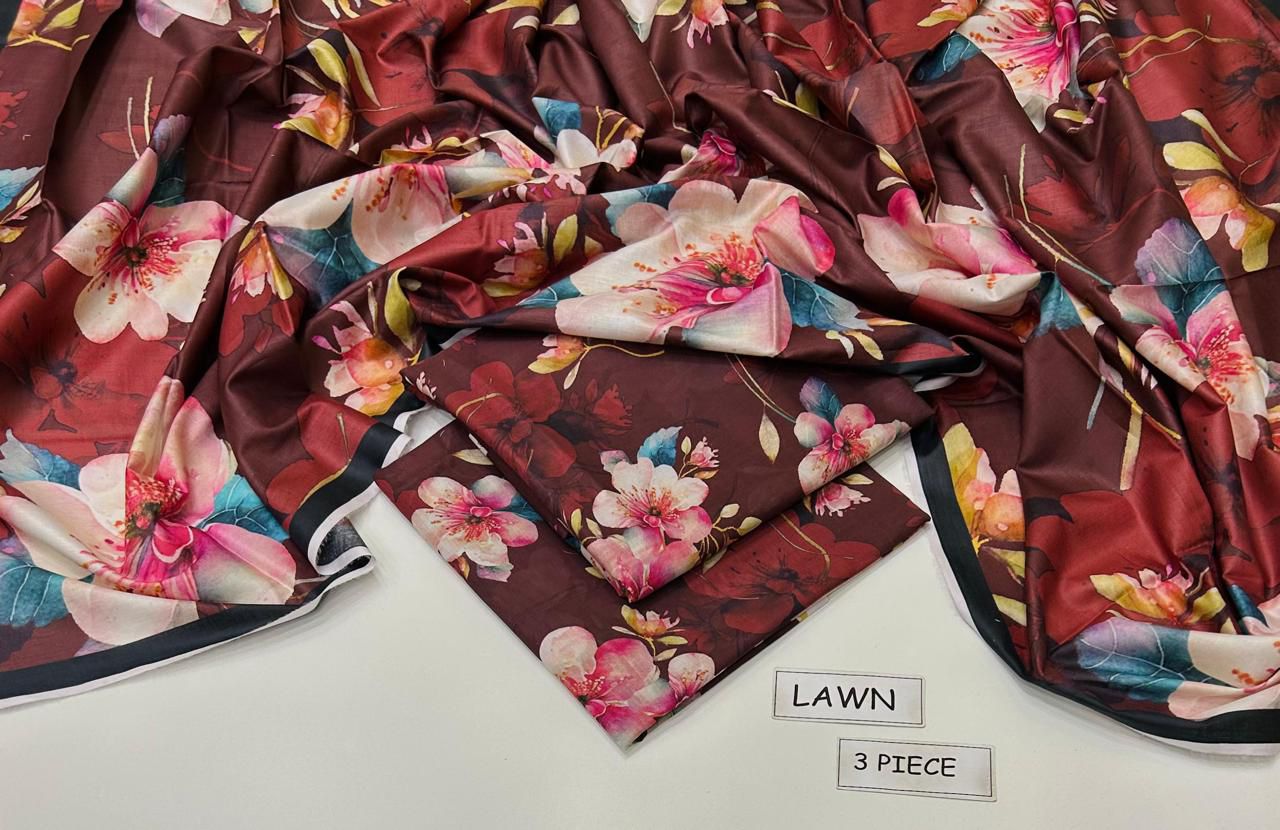 Printed Lawn 3-Piece Unstitched Suit with Digital Chiffon & Lawn Dupatta