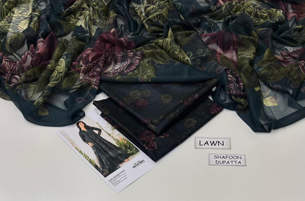 Printed Lawn 3-Piece Unstitched Suit with Digital Chiffon & Lawn Dupatta