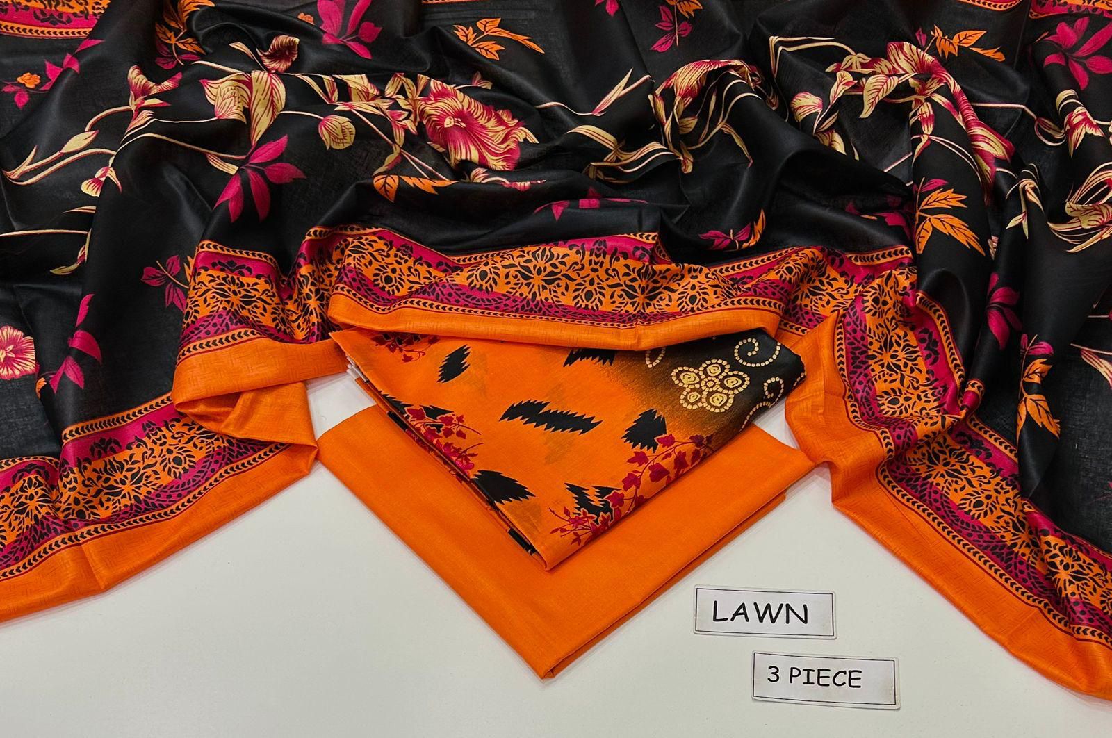Printed Lawn 3-Piece Unstitched Suit with Digital Chiffon & Lawn Dupatta
