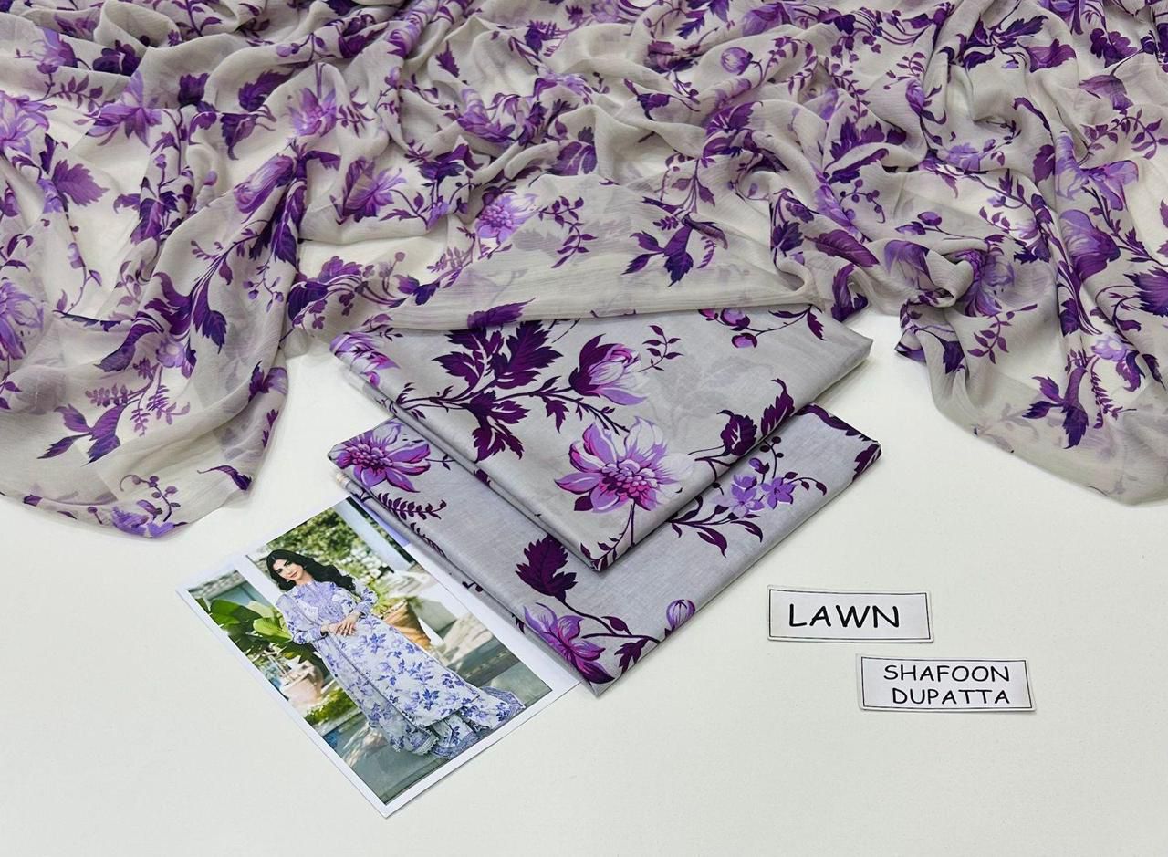 Printed Lawn 3-Piece Unstitched Suit with Digital Chiffon & Lawn Dupatta