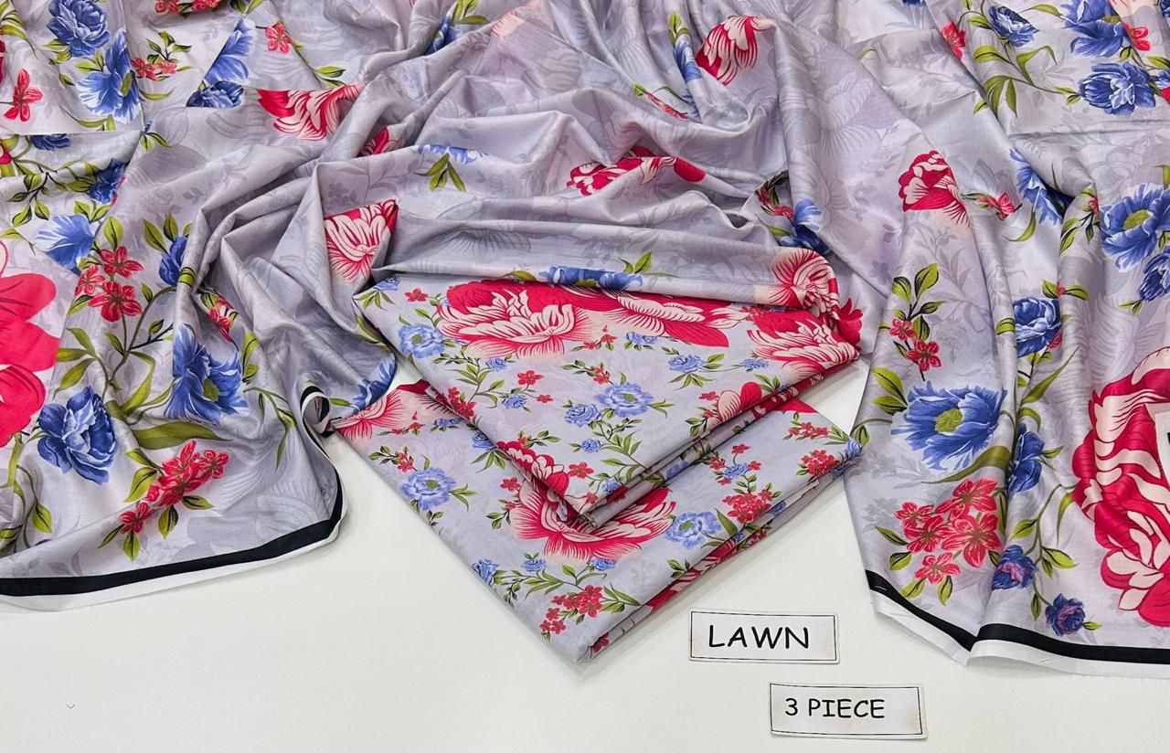 Printed Lawn 3-Piece Unstitched Suit with Digital Chiffon & Lawn Dupatta