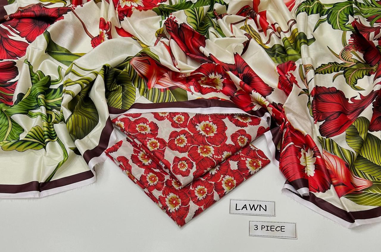 Printed Lawn 3-Piece Unstitched Suit with Digital Chiffon & Lawn Dupatta