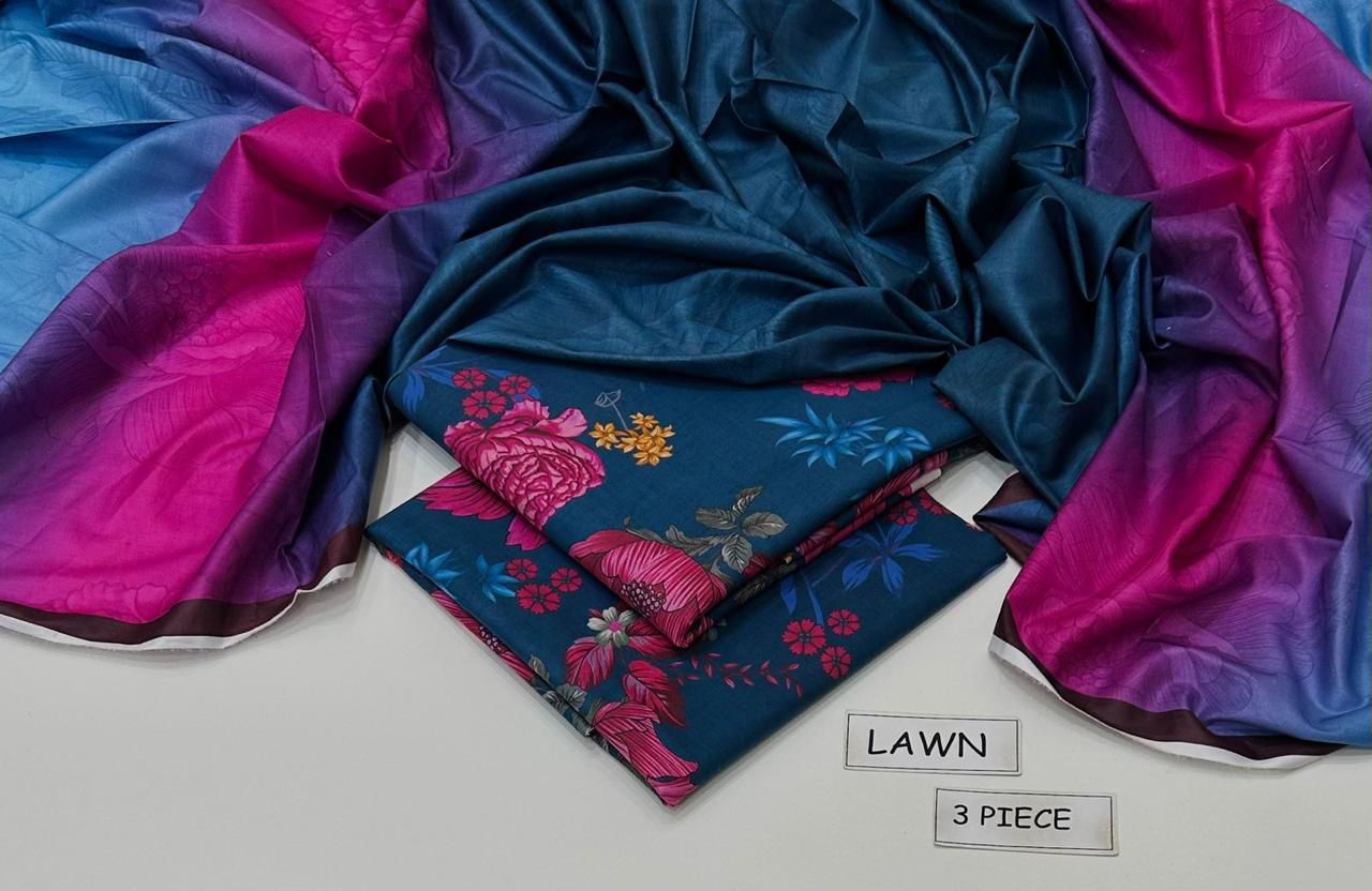 Printed Lawn 3-Piece Unstitched Suit with Digital Chiffon & Lawn Dupatta