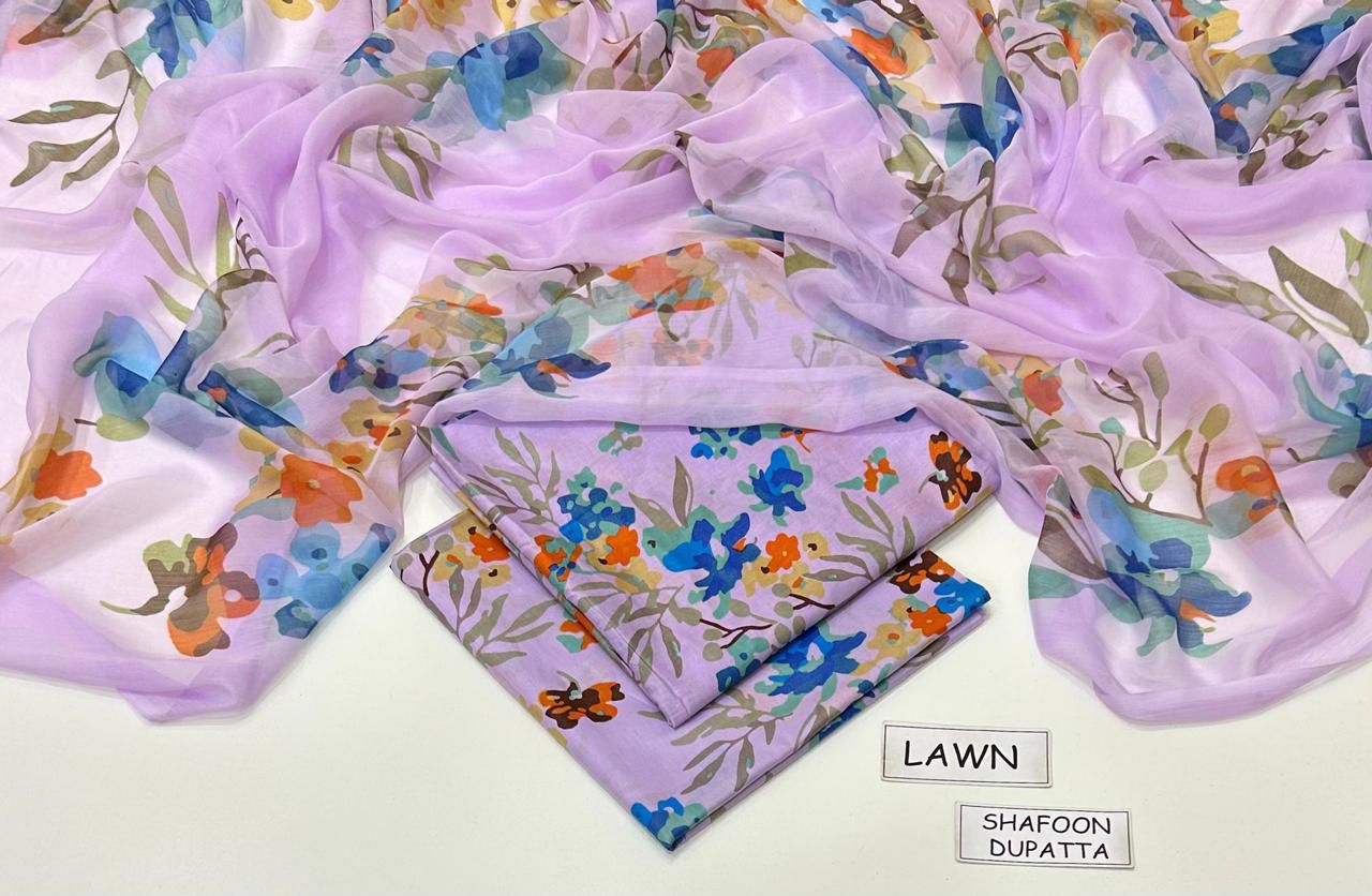 Printed Lawn 3-Piece Unstitched Suit with Digital Chiffon & Lawn Dupatta