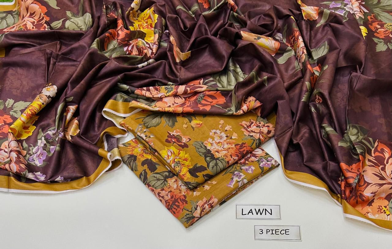 Printed Lawn 3-Piece Unstitched Suit with Digital Chiffon & Lawn Dupatta