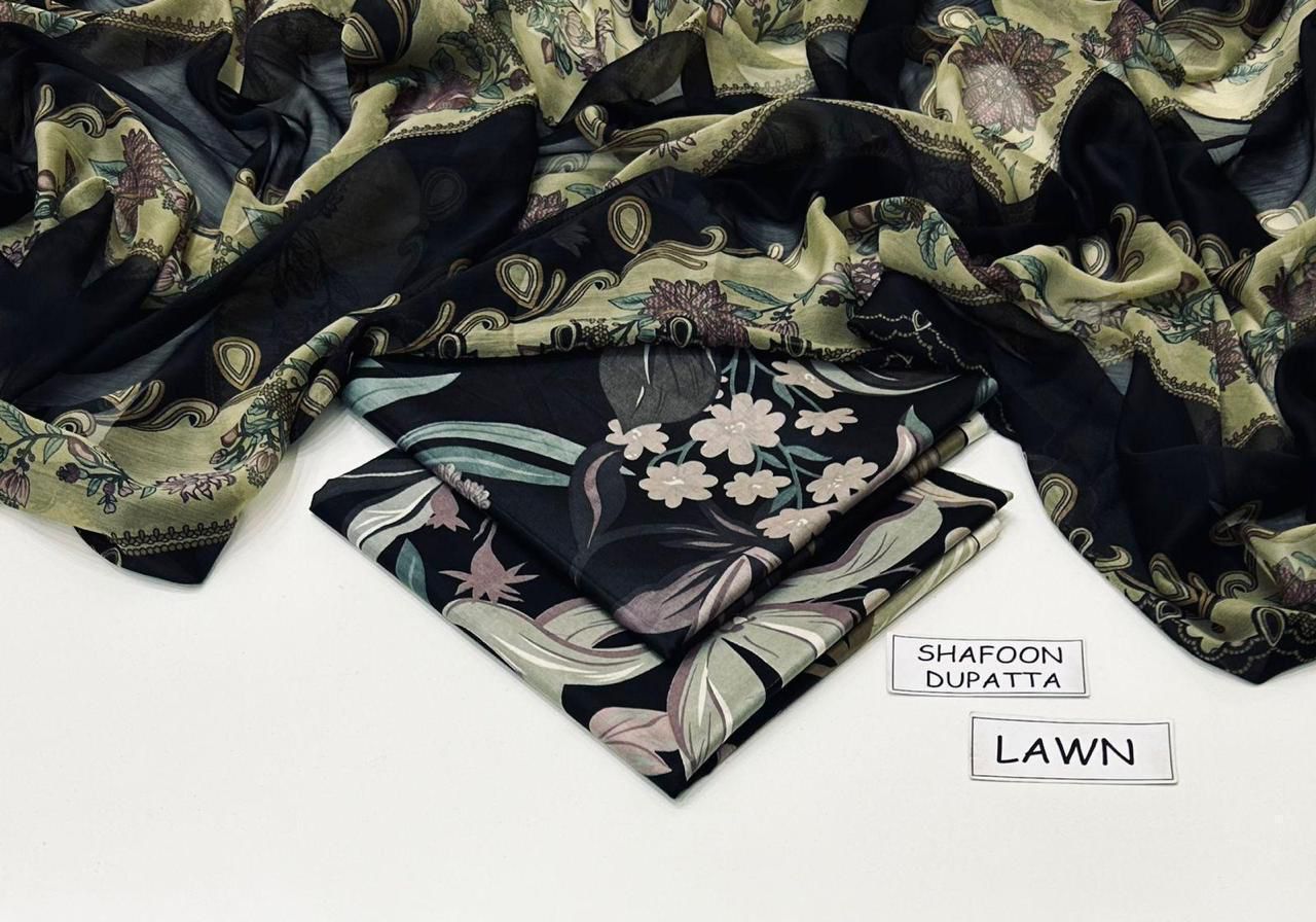 Printed Lawn 3-Piece Unstitched Suit with Digital Chiffon & Lawn Dupatta