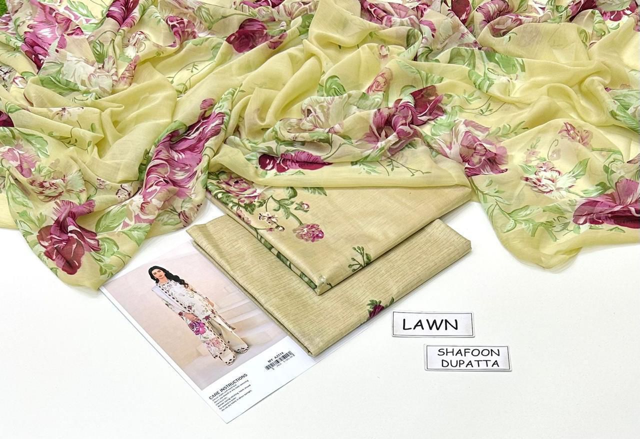 Printed Lawn 3-Piece Unstitched Suit with Digital Chiffon & Lawn Dupatta