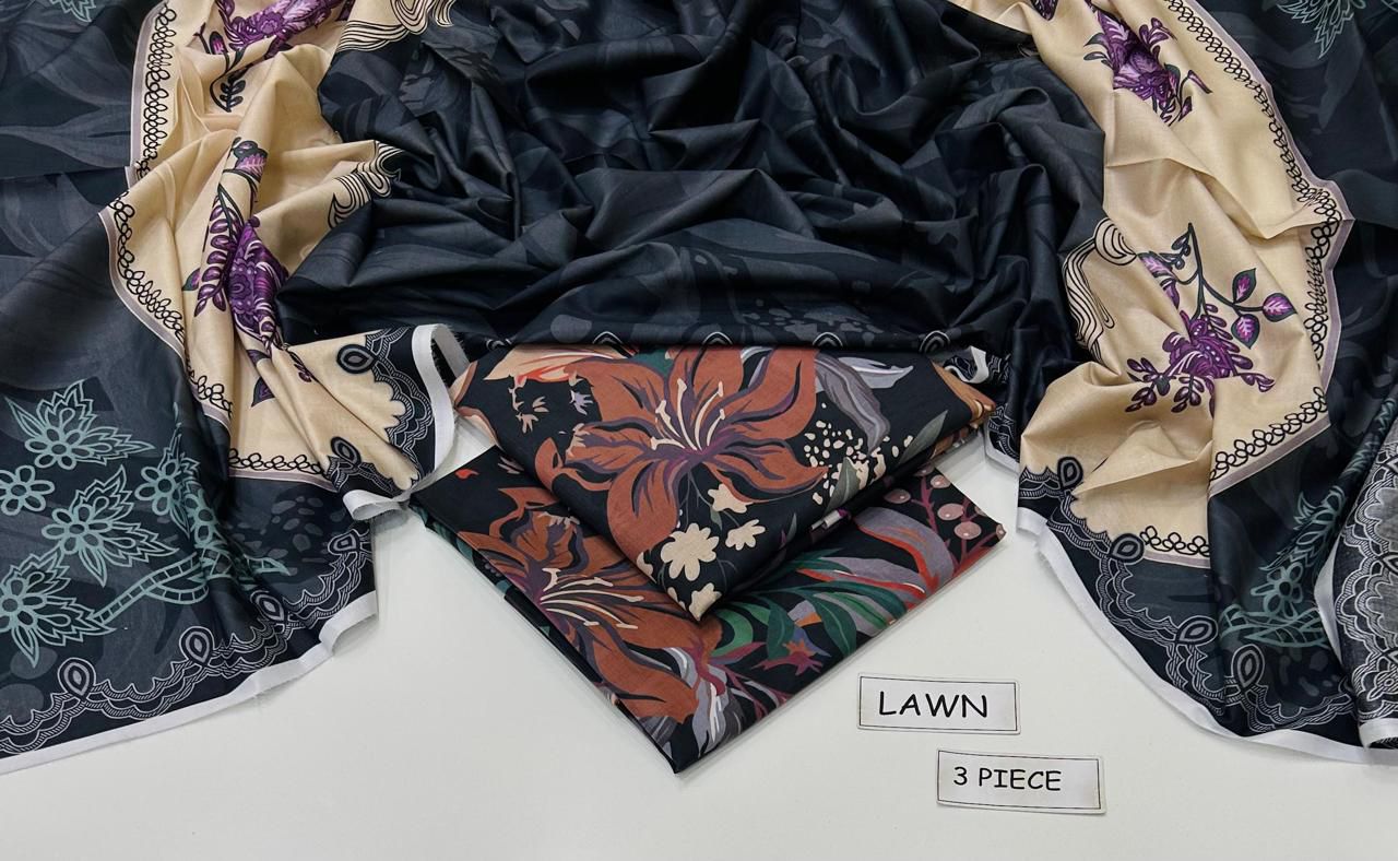 Printed Lawn 3-Piece Unstitched Suit with Digital Chiffon & Lawn Dupatta