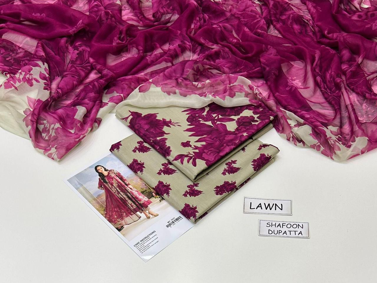 Printed Lawn 3-Piece Unstitched Suit with Digital Chiffon & Lawn Dupatta