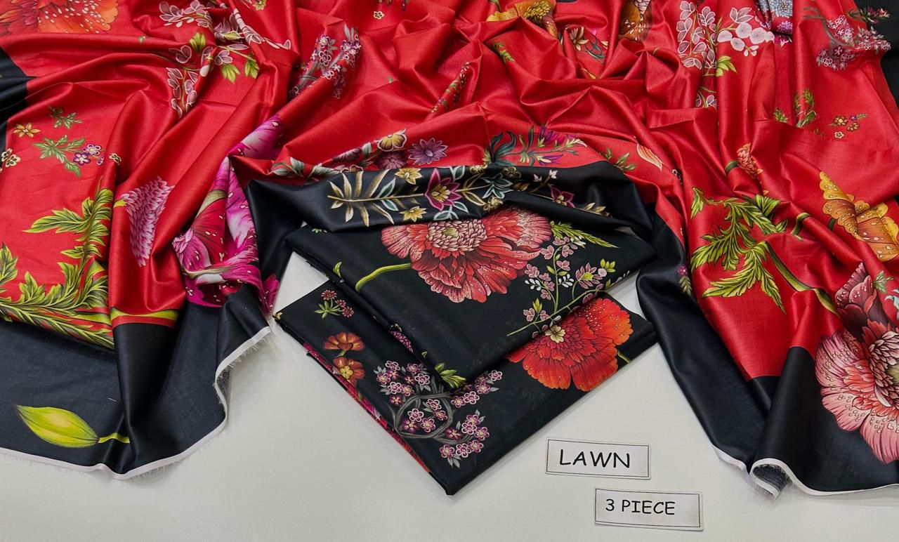 Printed Lawn 3-Piece Unstitched Suit with Digital Chiffon & Lawn Dupatta