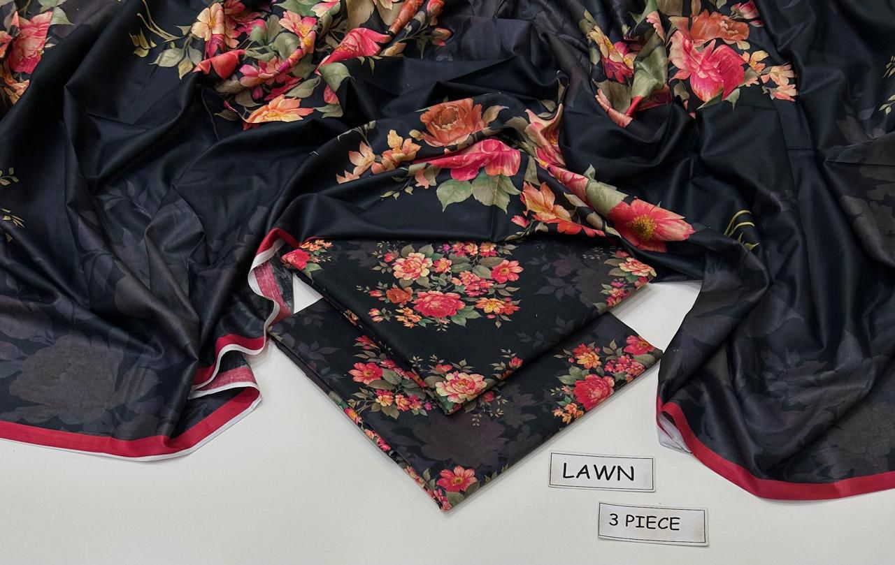 Printed Lawn 3-Piece Unstitched Suit with Digital Chiffon & Lawn Dupatta