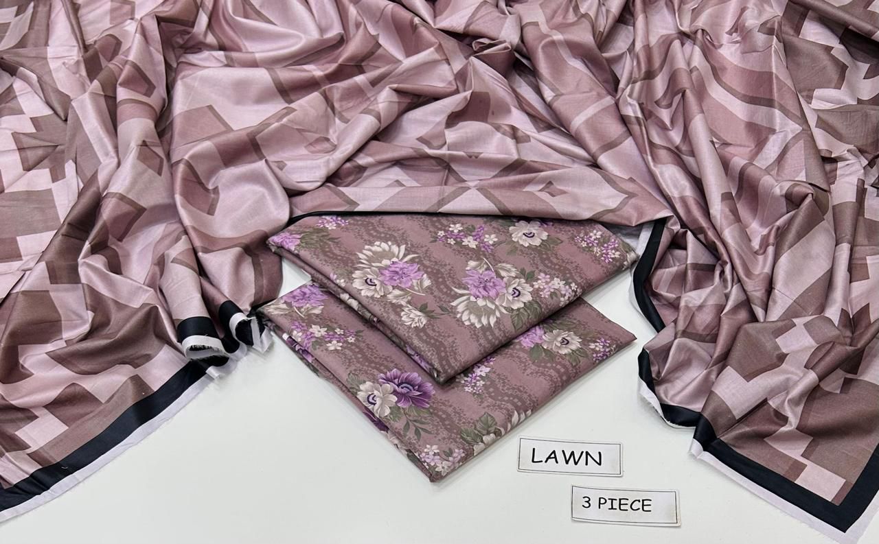 Printed Lawn 3-Piece Unstitched Suit with Digital Chiffon & Lawn Dupatta