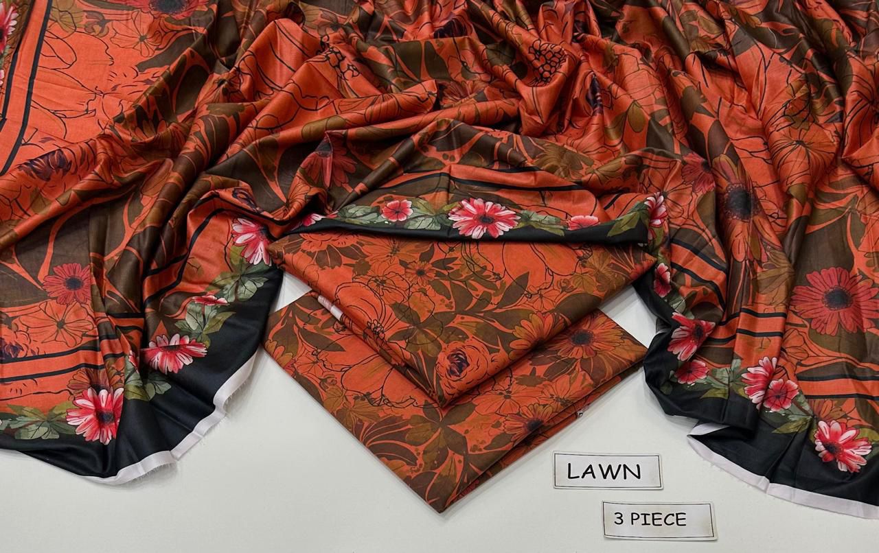 Printed Lawn 3-Piece Unstitched Suit with Digital Chiffon & Lawn Dupatta