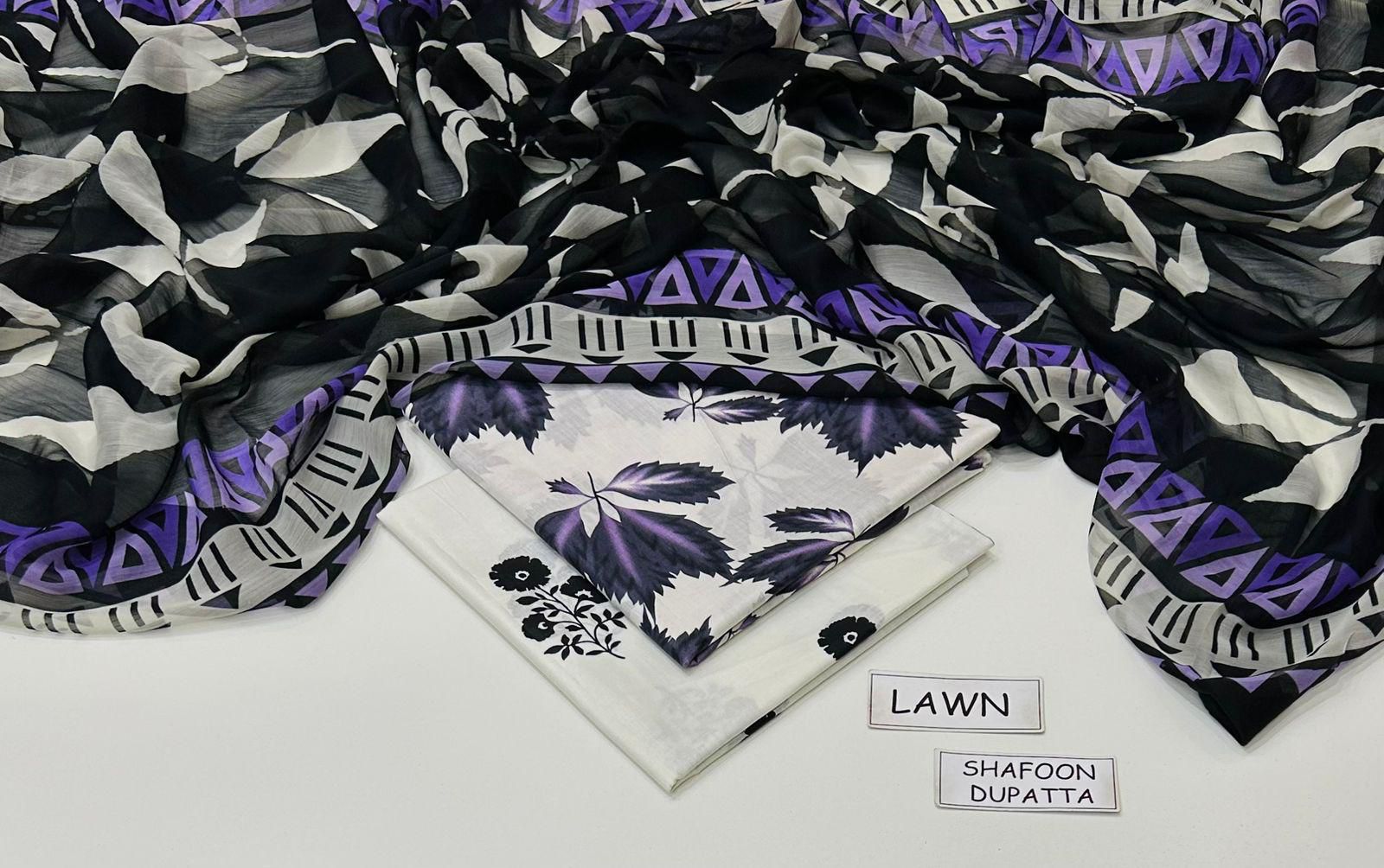 Printed Lawn 3-Piece Unstitched Suit with Digital Chiffon & Lawn Dupatta