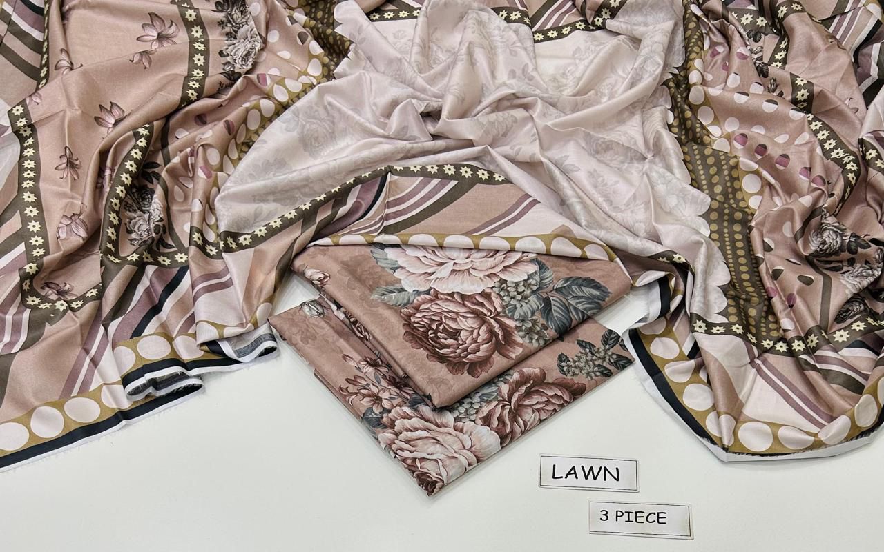 Printed Lawn 3-Piece Unstitched Suit with Digital Chiffon & Lawn Dupatta