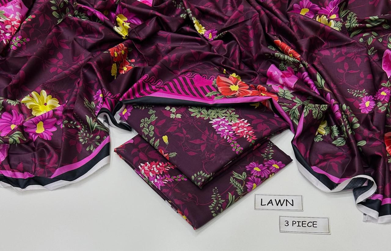 Printed Lawn 3-Piece Unstitched Suit with Digital Chiffon & Lawn Dupatta