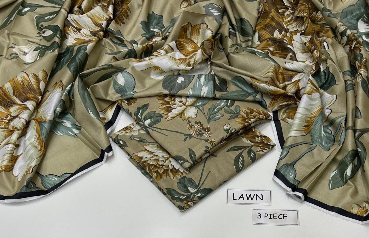 Printed lawn 3-piece unstitched suit with chiffon lawn digital dupatta