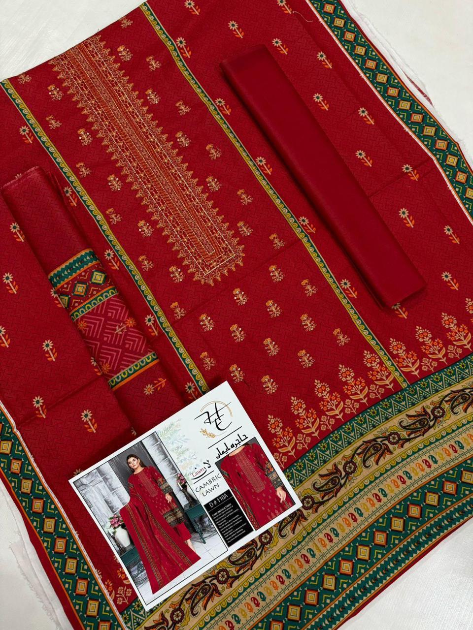 "Pakistani Summer Collection Cambric Cotton Dress Online"
