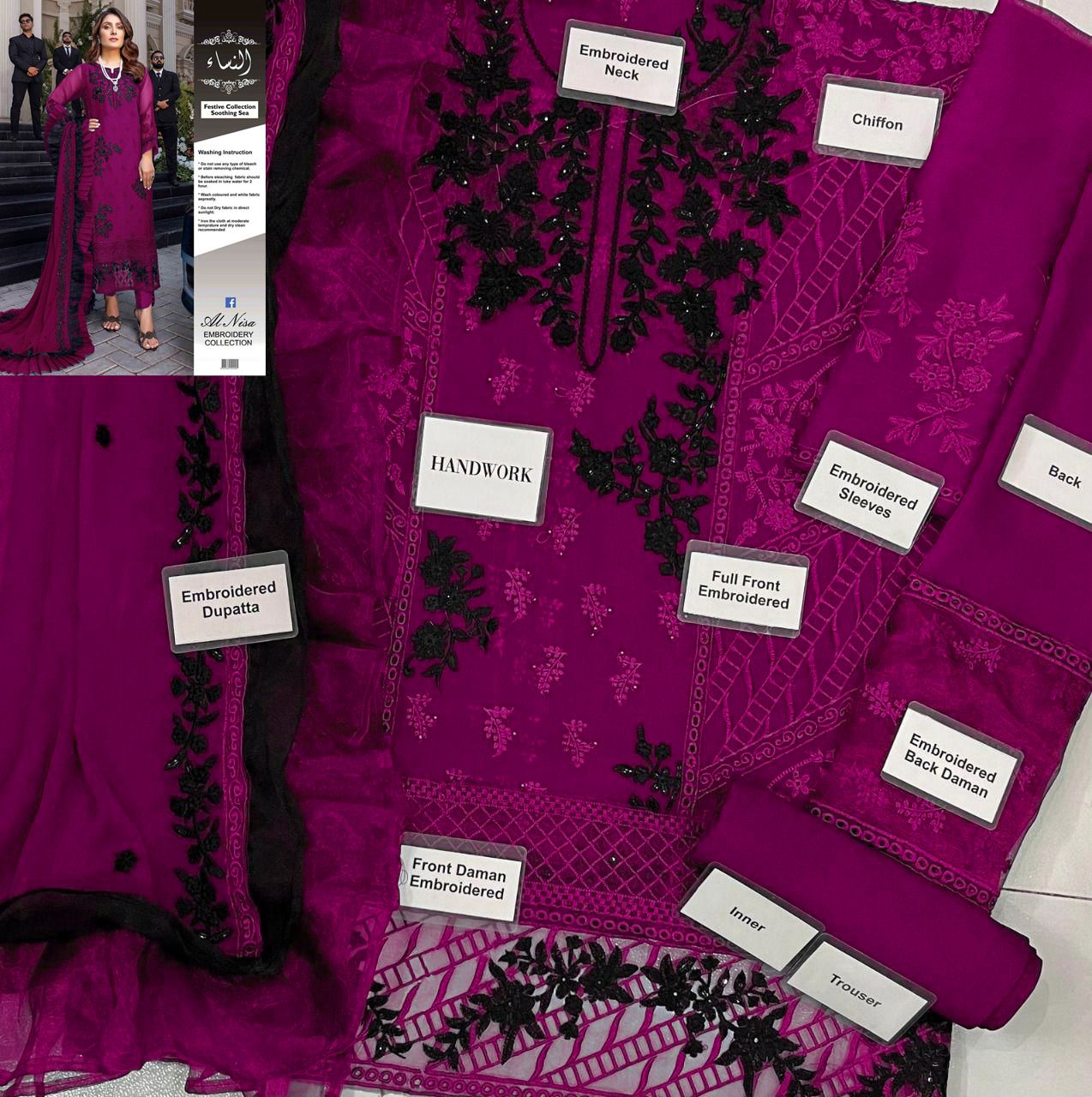 Luxury Embroidered Chiffon 3-Piece Suit – Elegant Collection