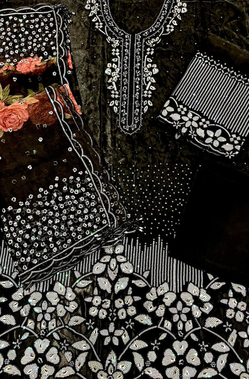 Elegant Organza Embroidered 3-Piece Unstitched Suit with Silk Trouser