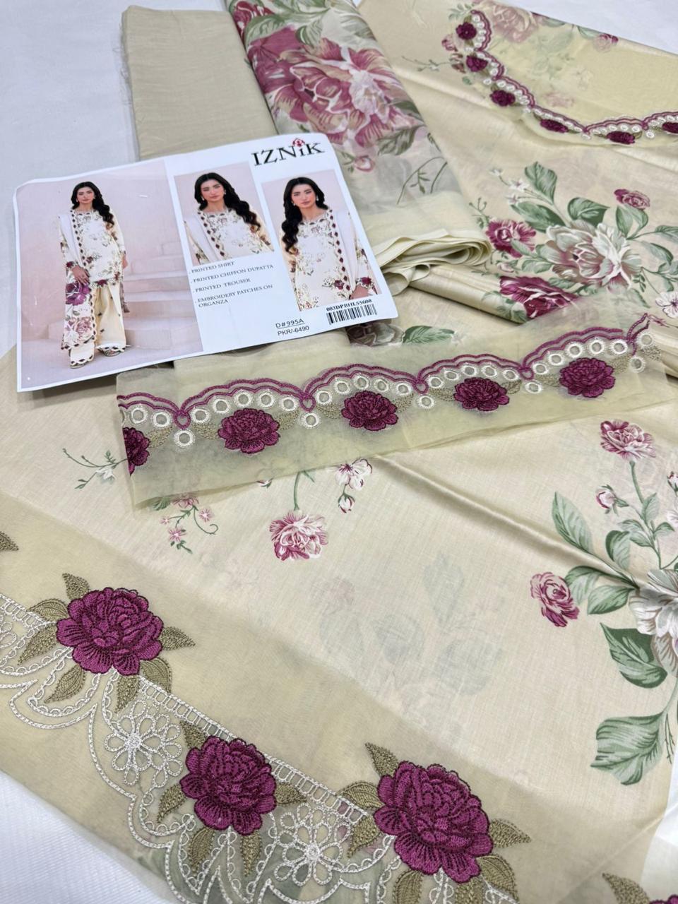Allover print trouser with embroidered patch for women dresses
