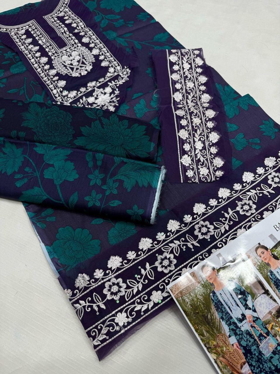 Allover print trouser with embroidered patch for women dresses