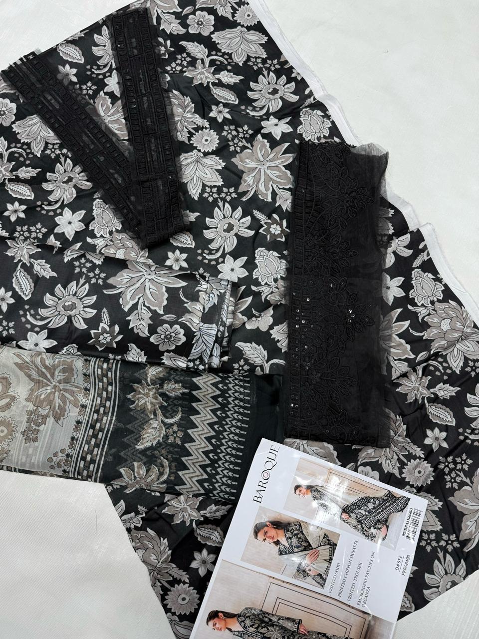 Allover print trouser with embroidered patch for women dresses