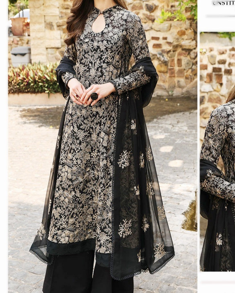 Dhanak embroidered winter suit 3 piece 2025 Pakistan
Heavy embroidered dhanak shirt with daman and sleeves