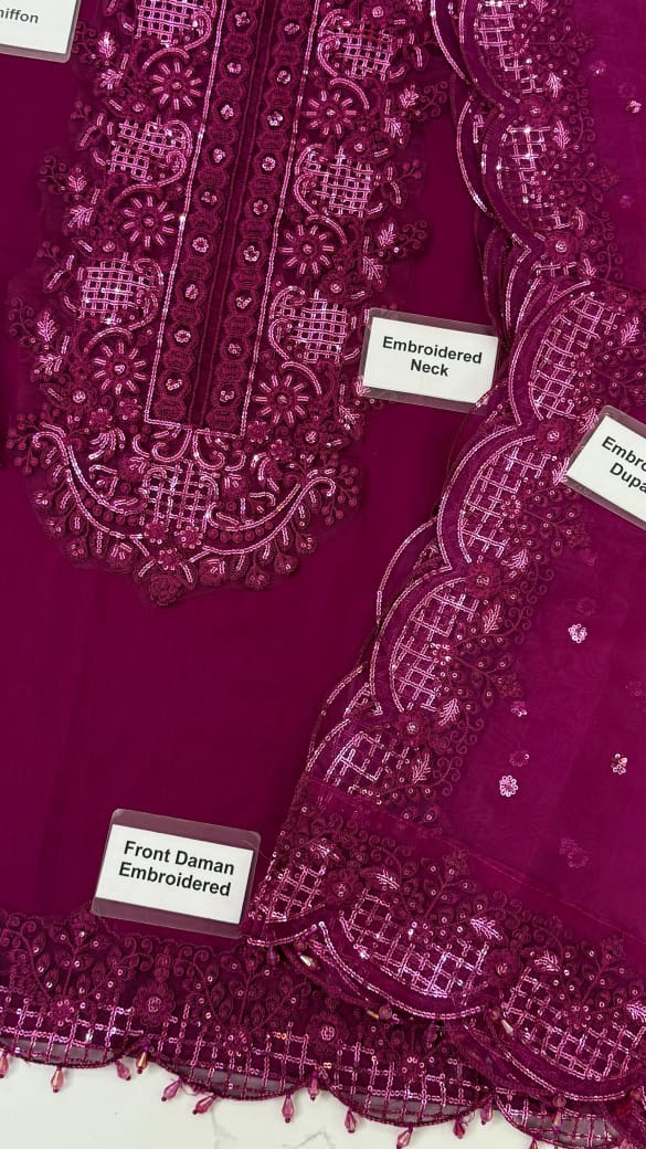 Luxury Chiffon & Organza Embroidered 3-Piece Suit | Festive & Party Wear Collection
