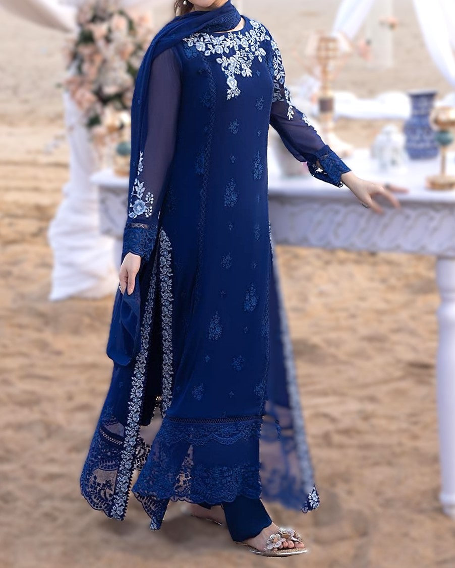 Luxury Chiffon Embroidered Unstitched Suit with Malai Trouser