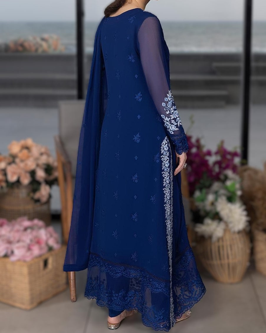 Luxury Chiffon Embroidered Unstitched Suit with Malai Trouser