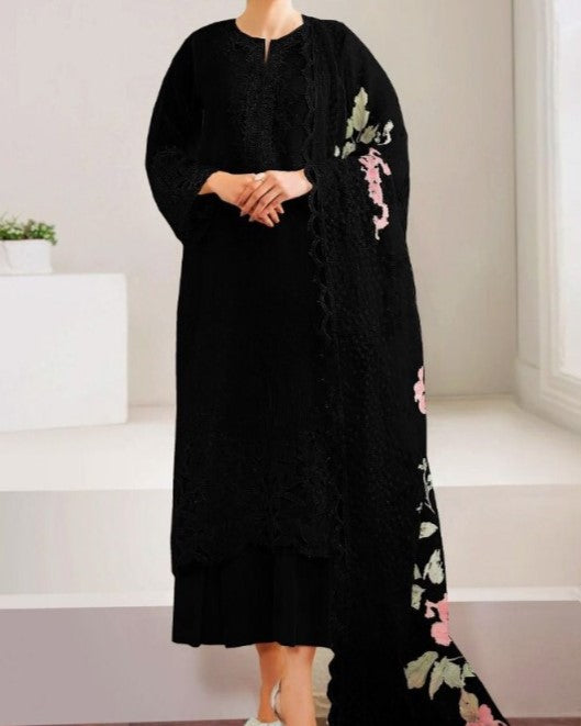 Soft silk trouser with organza embroidered shirt and dupatta