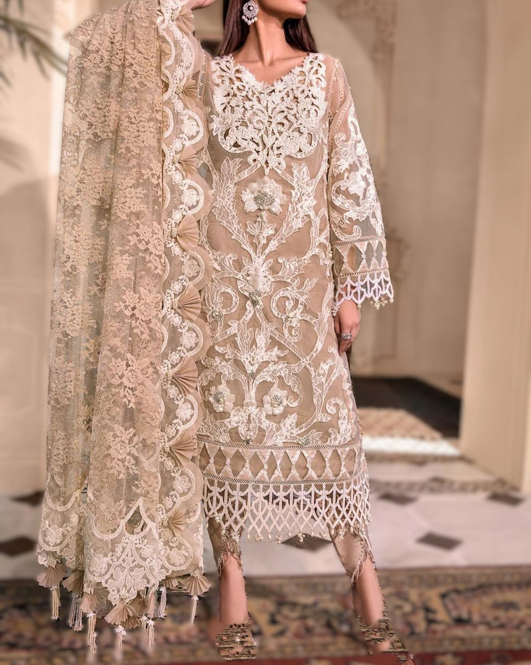 Heritage festive embroidered organza outfit for women

