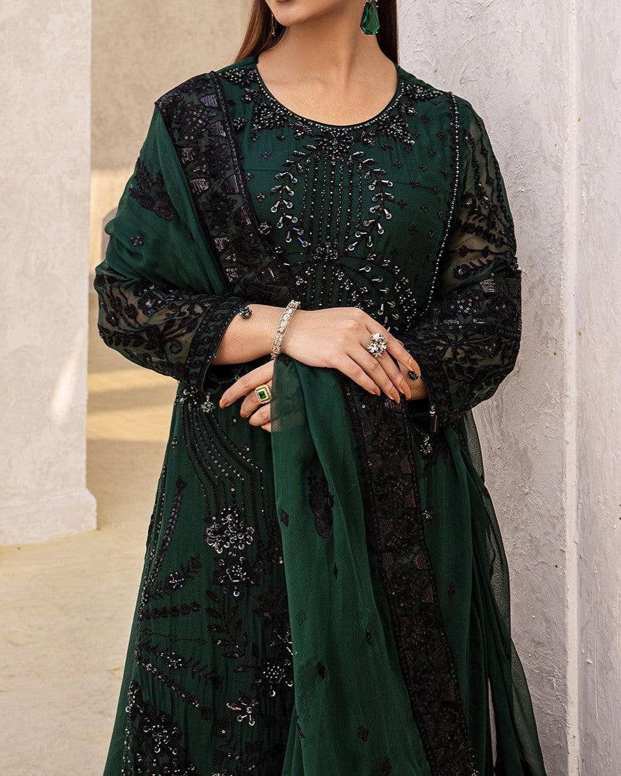 Unstitched chiffon sequence work dress for weddings
Premium chiffon fabric with elegant embroidery design