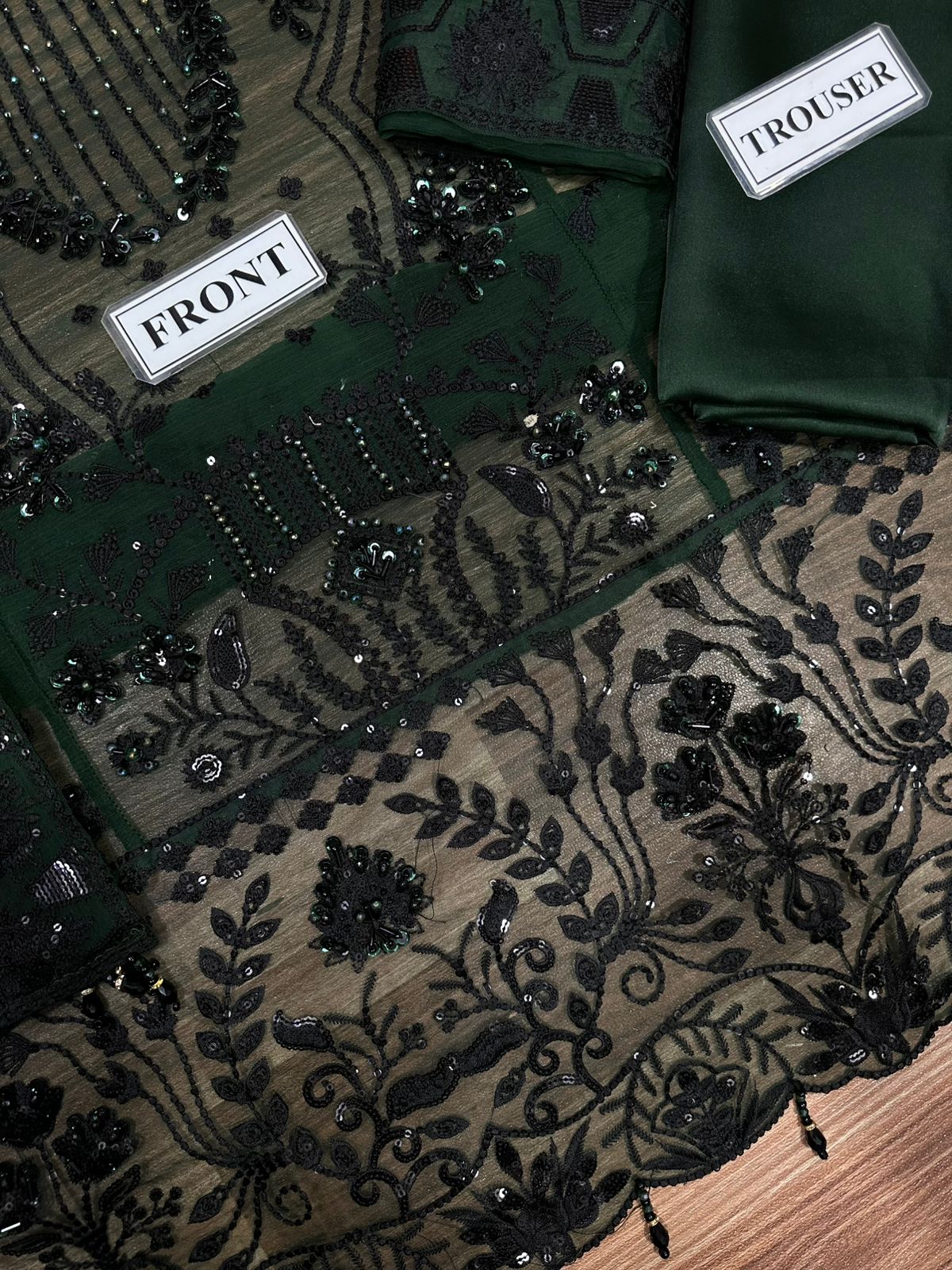 Chiffon Embroidered Unstitched 3-Piece Suit with Silk Trouser | Luxury Sequence Work | Party & Wedding Wear