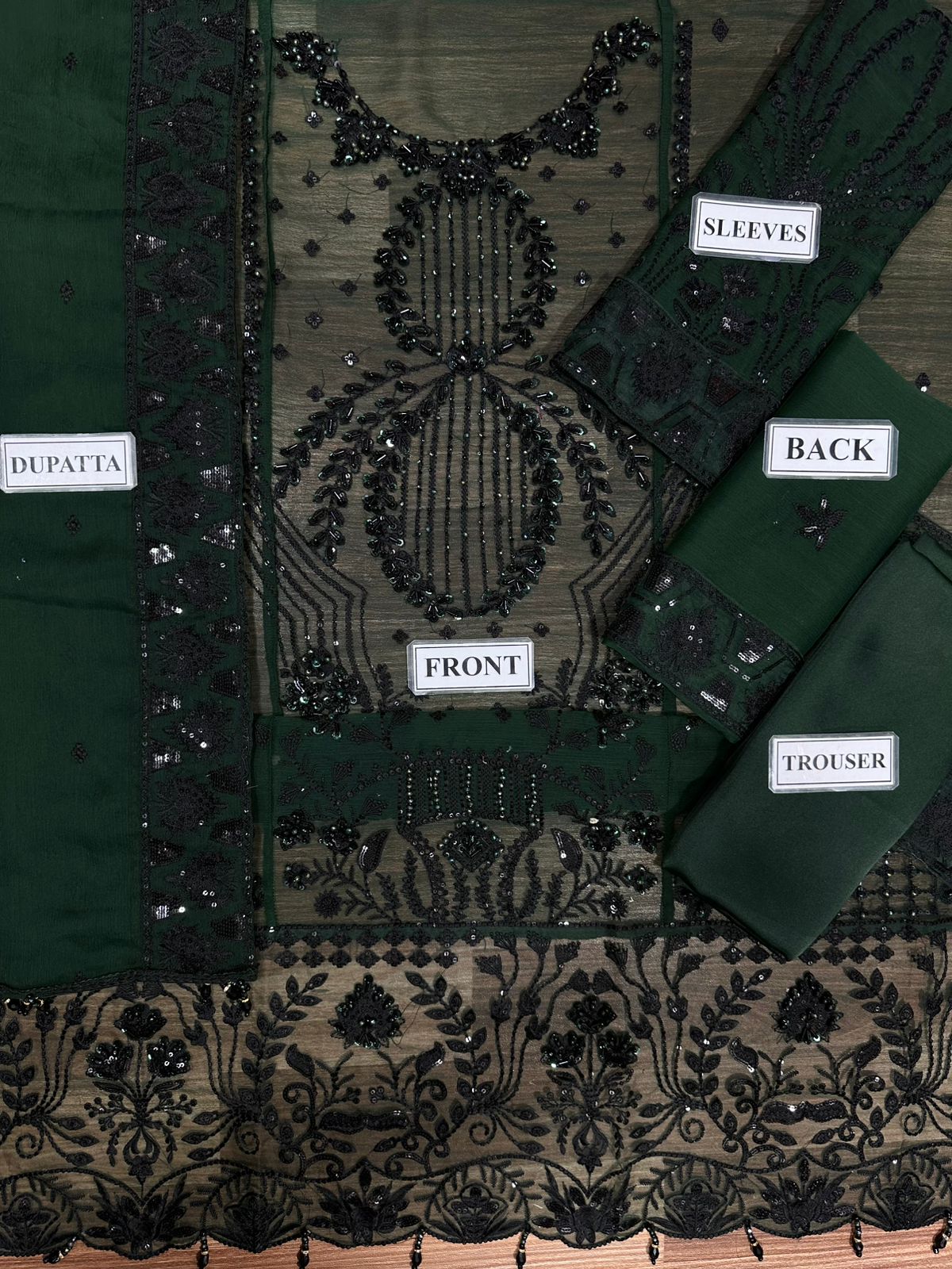 Unstitched chiffon sequence work dress for weddings
Premium chiffon fabric with elegant embroidery design