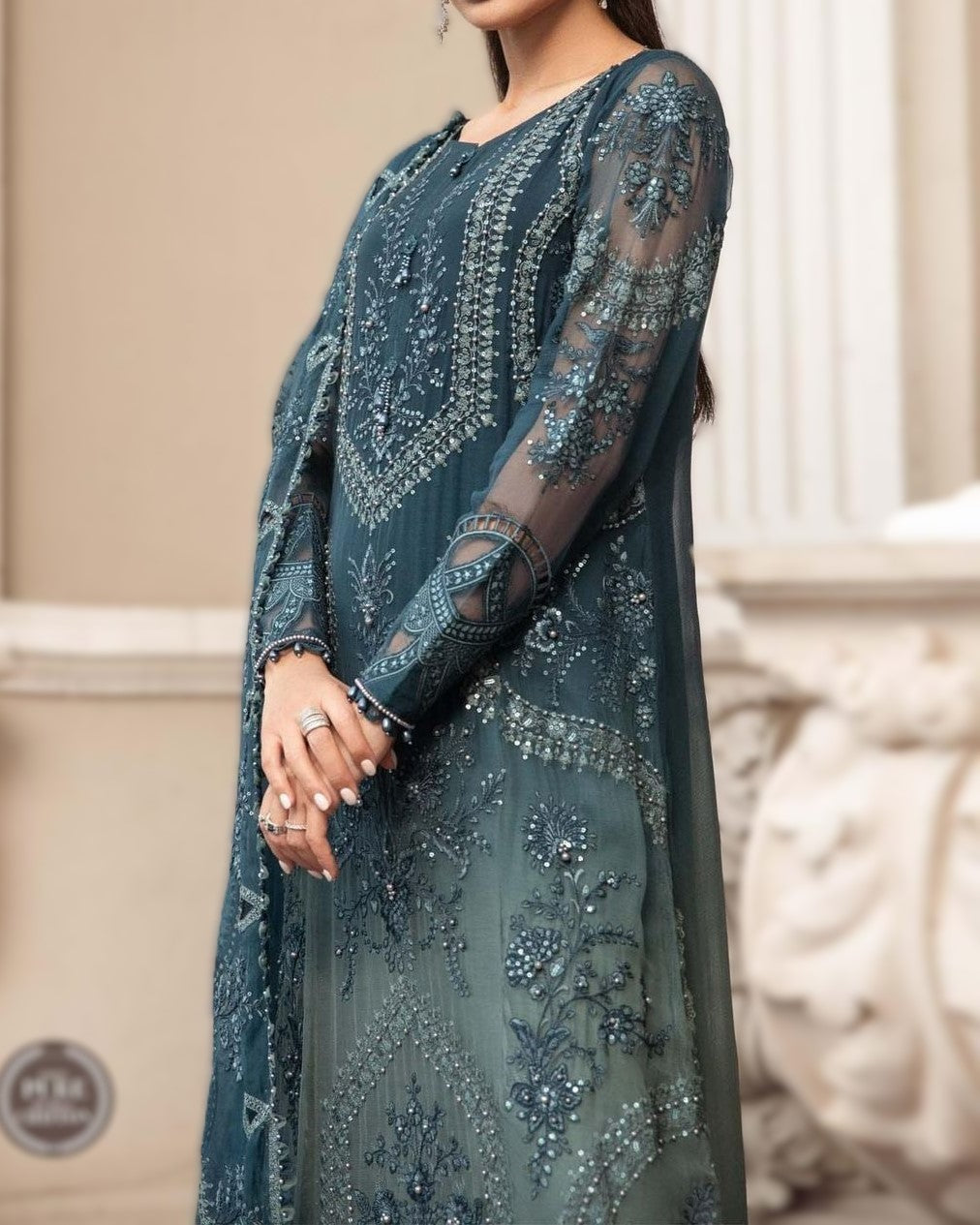 Elegant Chiffon Embroidered Birdal Dress – Couture Collection