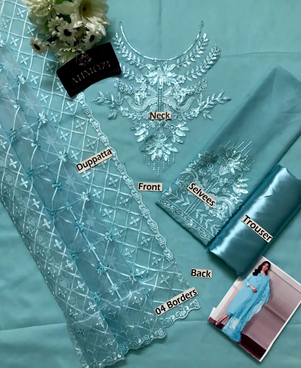 Elegant organza dupatta with heavy embroidery and tassels for women suit