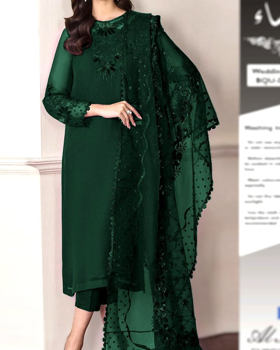 Women’s Luxury Embroidered Chiffon Suit with Organza Dupatta